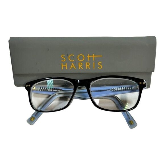 Scott Harris CAFE 3180 Color #4 140 Blue & Black Eyeglasses With Case NO LENSES - Picture 1 of 7